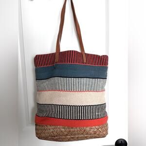 Lucky Brand lined beach tote multicolor stripe woven bottom